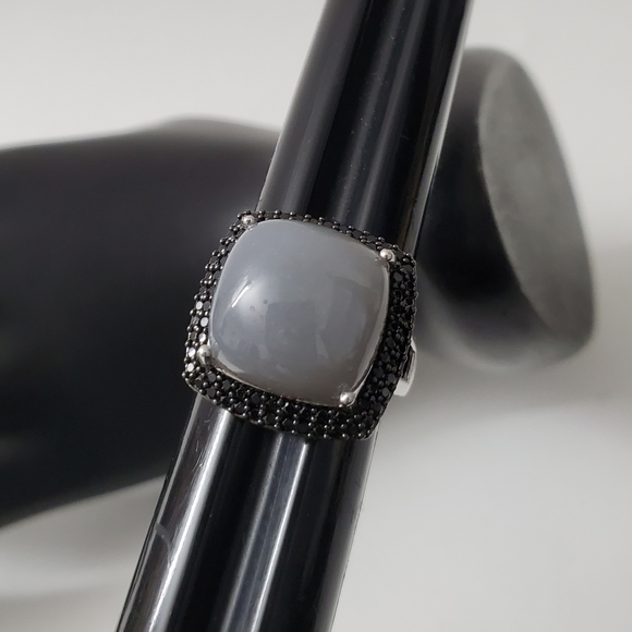 Sterling Silver 925 Solitaire Chalcedony Black Spinel Halo Ring - Picture 6 of 6